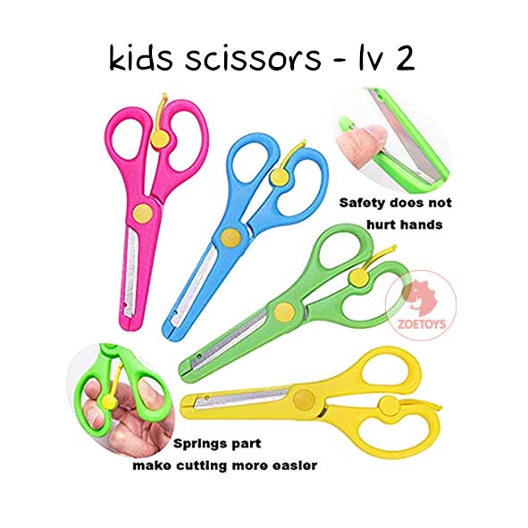 Zoetoys Kids Scissors Lv 1 2 | Kidipulse Kidicut Security Safety Training Scissors Gunting Plastik Besi ujung tumpul Belajar Menggunting Anak 2 tahun