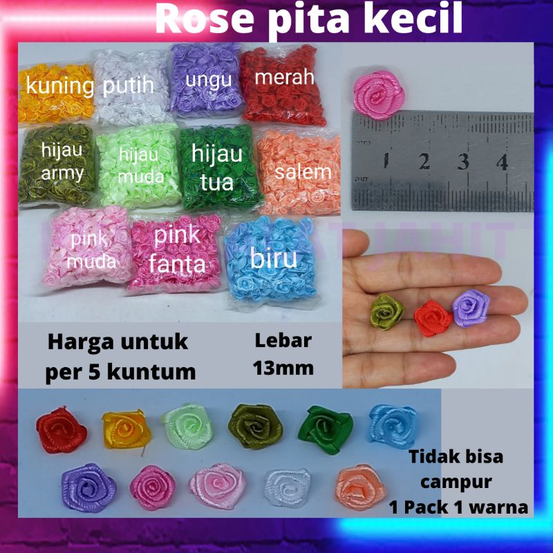 BUNGA ROSE MAWAR KUCAI PITA SATIN KECIL MINI SATIN RIBBON ROSE FLOWER PITA BUNGA HIASAN BAJU TOPI IK