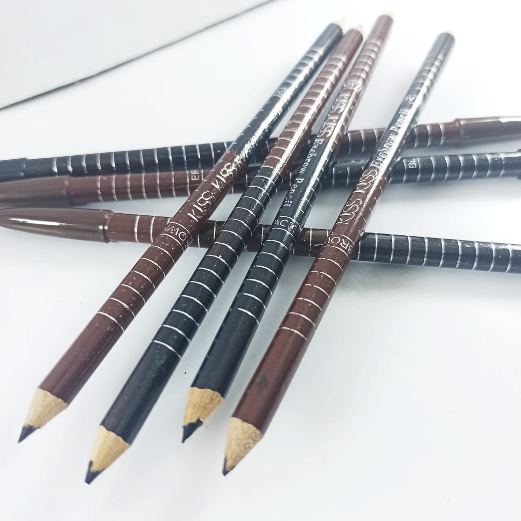 Pensil Alis Kiss &amp; Kiss Dua Warna Coklat Hitam - Kis Kis Eyebrow Pencil 2 in 1 Black Brown