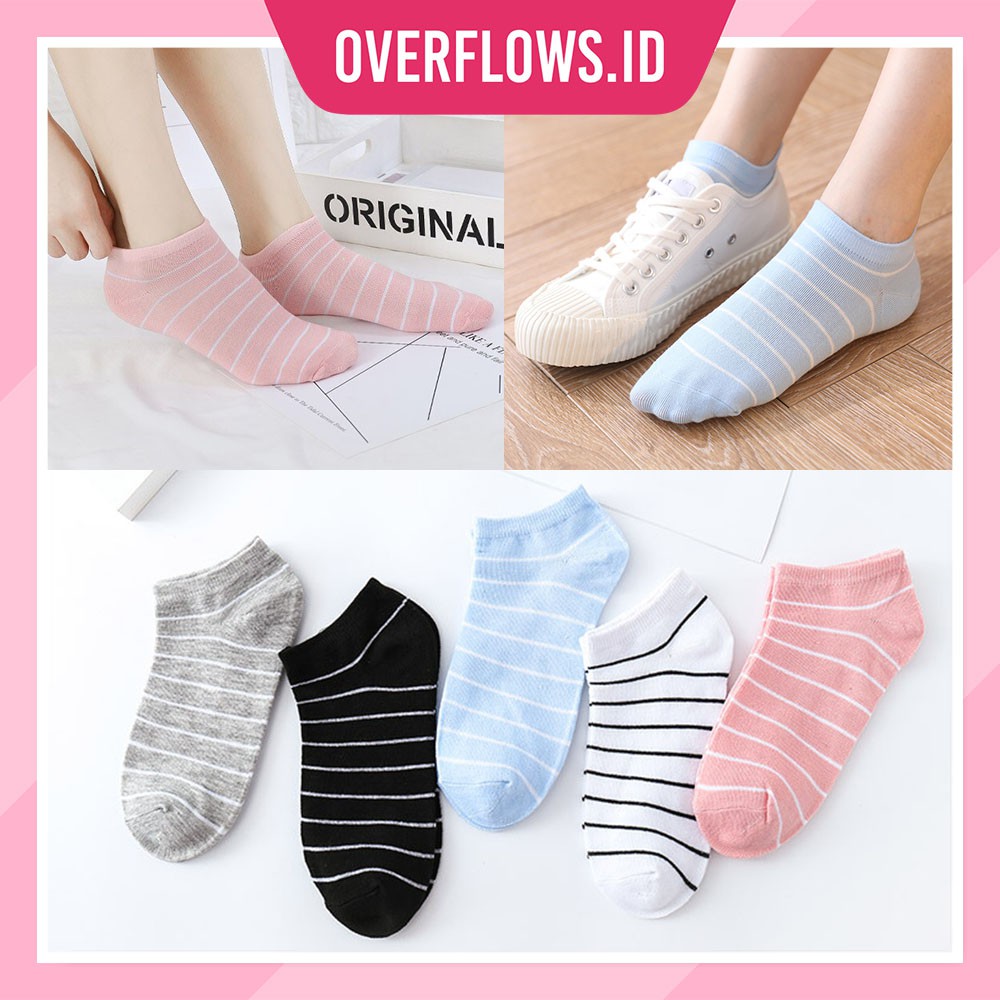 OVERFLOWS.ID ✿ Kaos Kaki Mata Kaki Ankle Sock Wanita Remaja Striped Love Cewe Korea Termurah