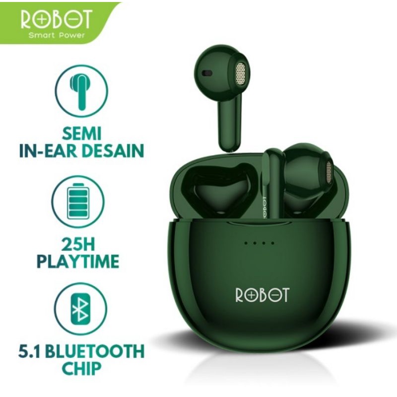 Robot Earphone Airbuds T10 Waterproof IPX4 Semi-In-Ear TWS Wireless