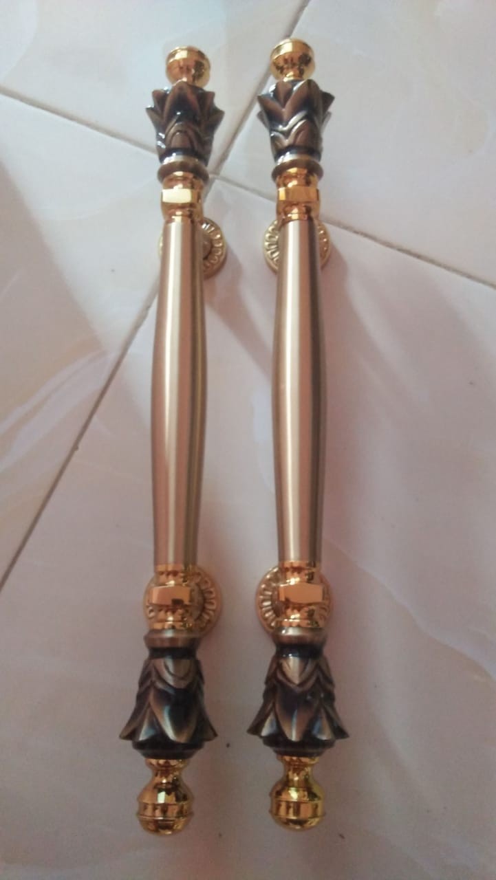 Handel + Kunci Handle Pintu Tarikan Pintu Rumah Kuningan Pull Handle Kuningan Nanas Gold Antik 45 Cm