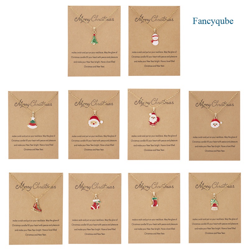 Fancyqube 2022 Kalung Choker Hias Liontin Pohon Natal Santa Claus Snowman Dan Lonceng Untuk Dekorasi