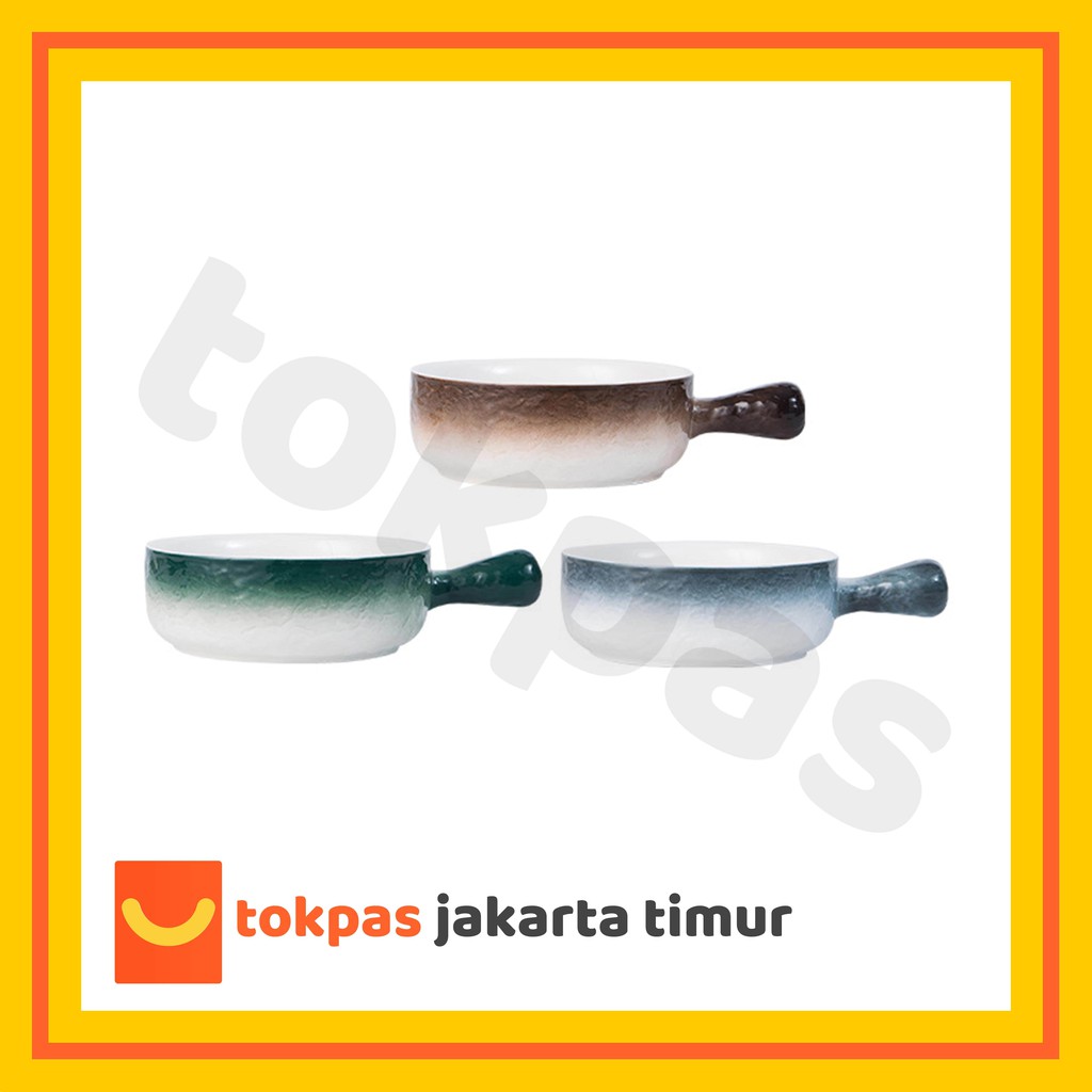 Mangkok Keramik Tahan Panas Jade Dengan Gagang Tebal / Mangkok Keramik Saji Panci Ramen Korea, Sebla