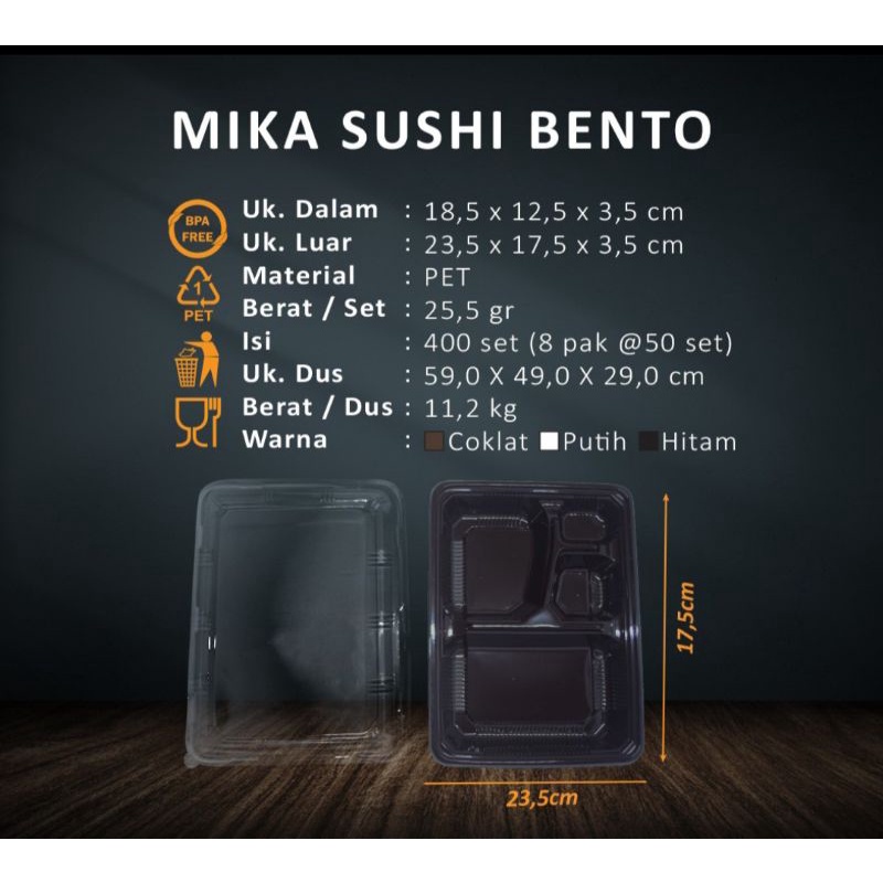 Mika Bento Sushi Warna Coklat / Mika Tray Bento 4Sekat