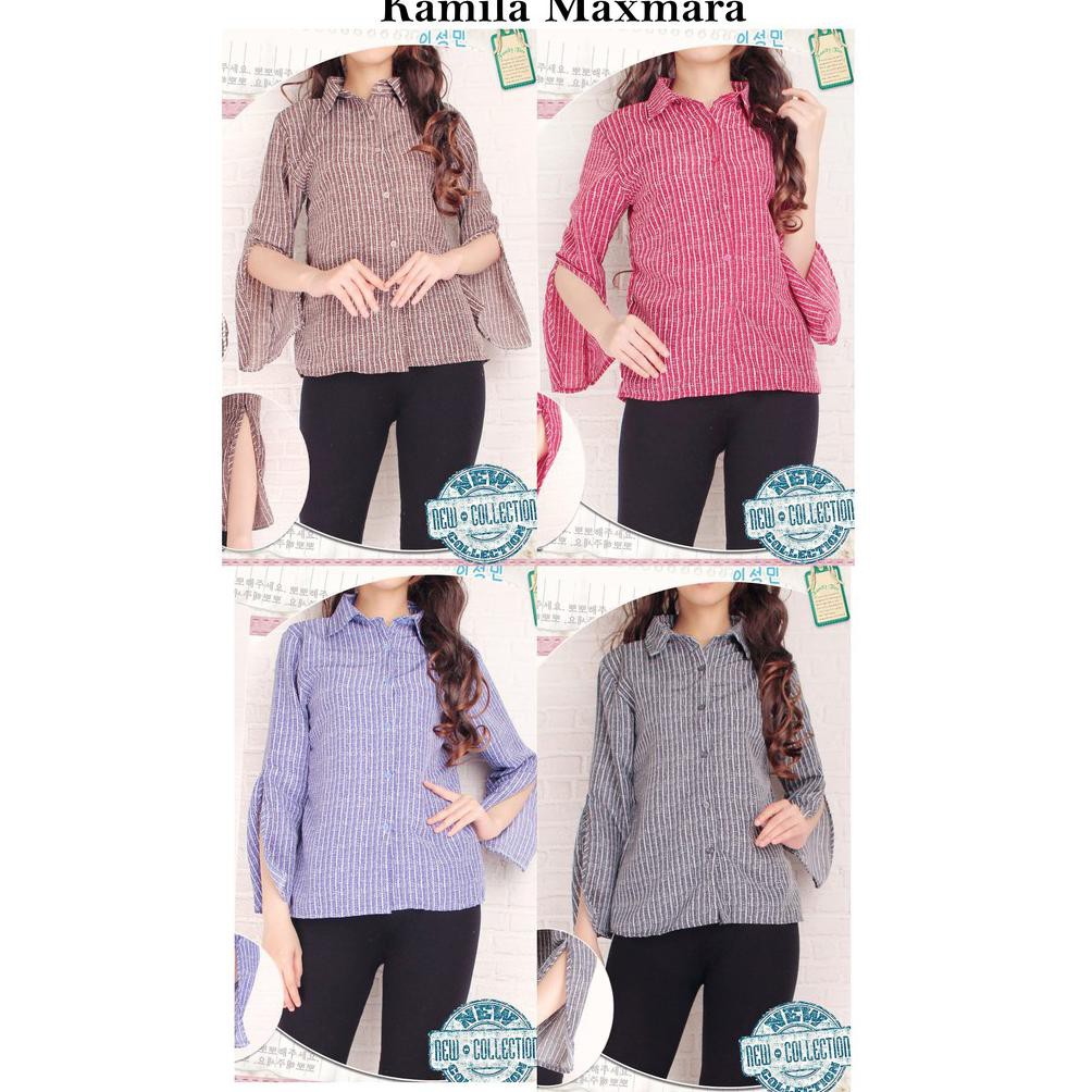 HEM KAMILA BLOUSE WANITA KANTORAN POLOS BLUS MOTIF GARIS GARIS PUTIH POLOS Glz,.
