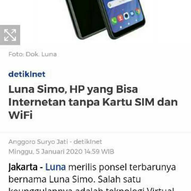 Luna SIMO G50 ,Ram 3/32 GB, LCD 6 inch, Internet tanpa kartu dan WiFi, support OTG,