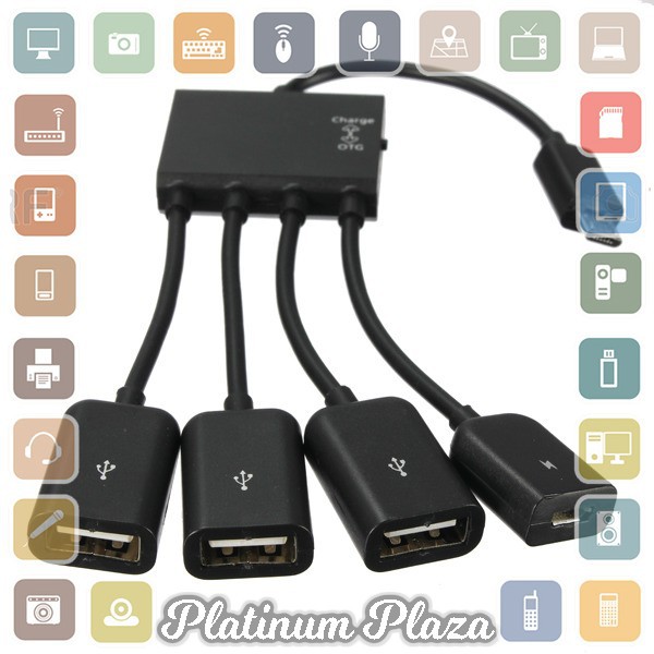 Multifunction Micro USB OTG Hub 4 in 1 Data Cable &amp; Charge - M3H4 - Black`60RO9B-