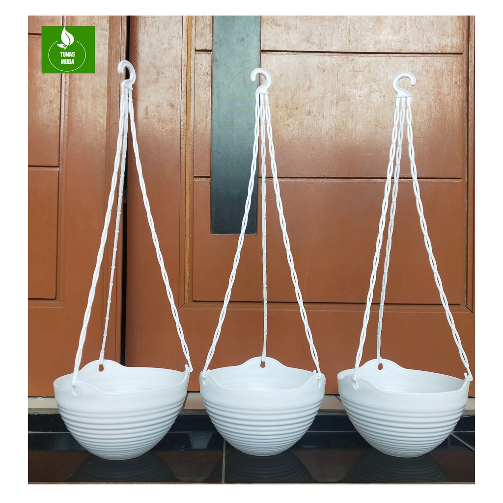PAKET 3PCS POT BUNGA GANTUNG PUTIH LOVENIA /POT GANTUNG GENTONG TEBAL