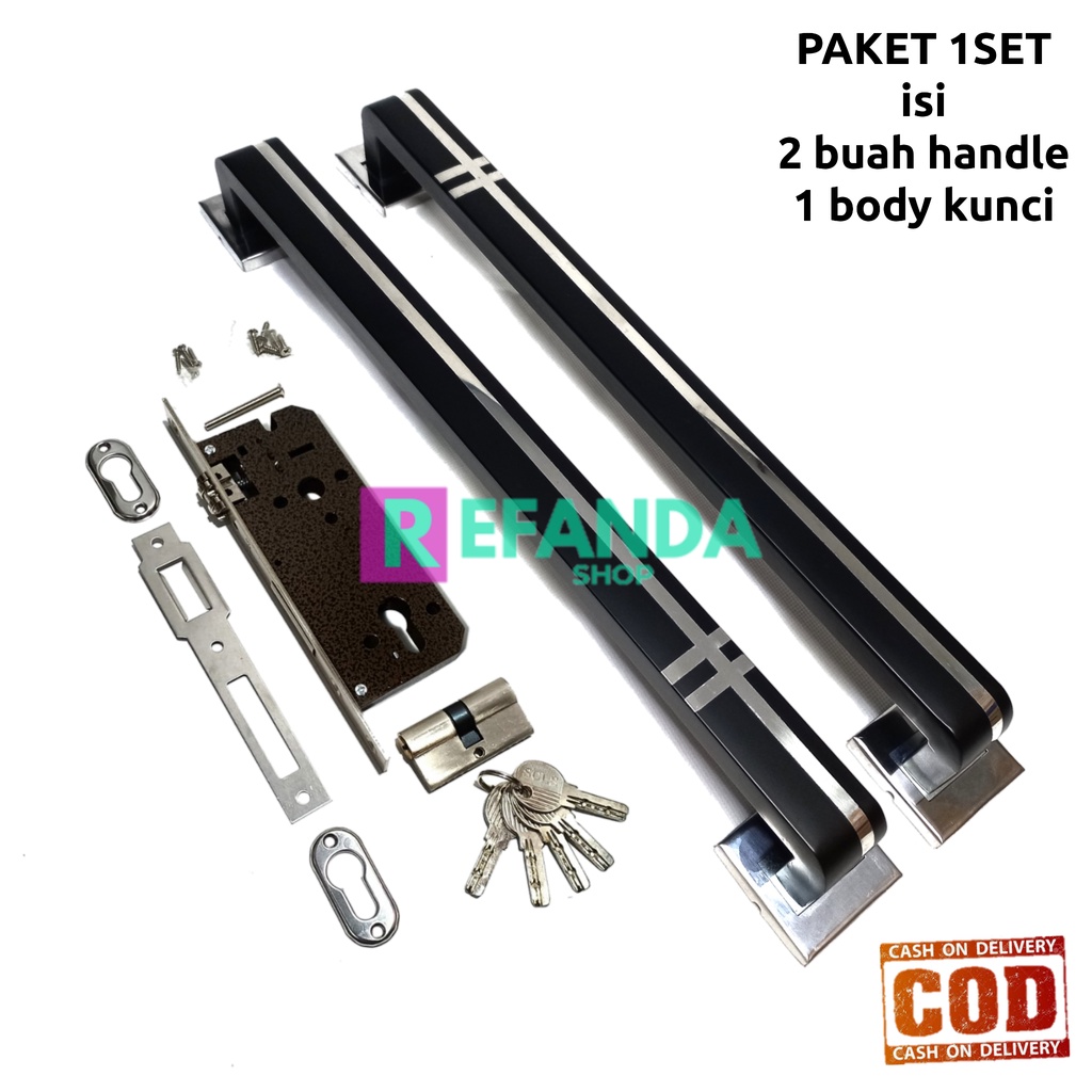 1set pegangan handle pintu rumal fullset kunci gagang tarikan pintu rumah bahan stainless steel anti