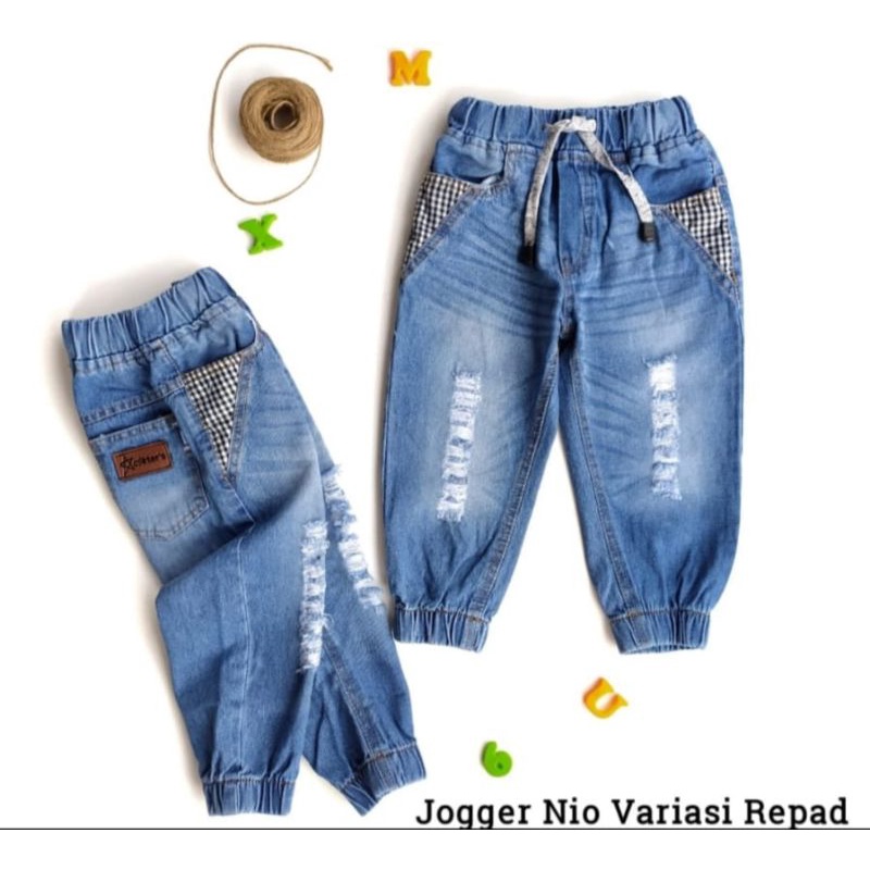 Celana jogger jeans anak laki laki perempuan , Joger panjang motif sobek anak