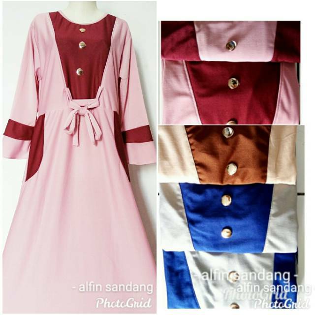 Termurah Gamis embos moscrepe kombinasi wolycrepe