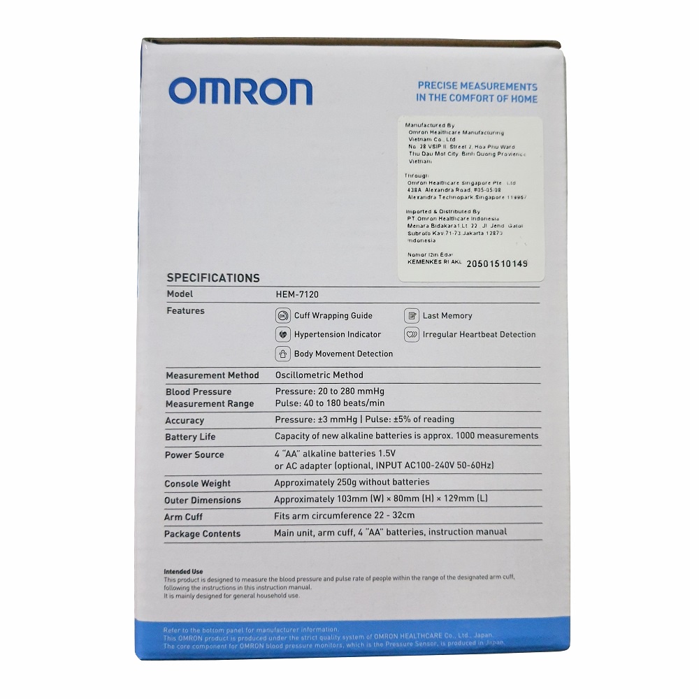 Omron HEM-7120 Automatic Blood Pressure Monitor Alat Tensi Darah Otomatis