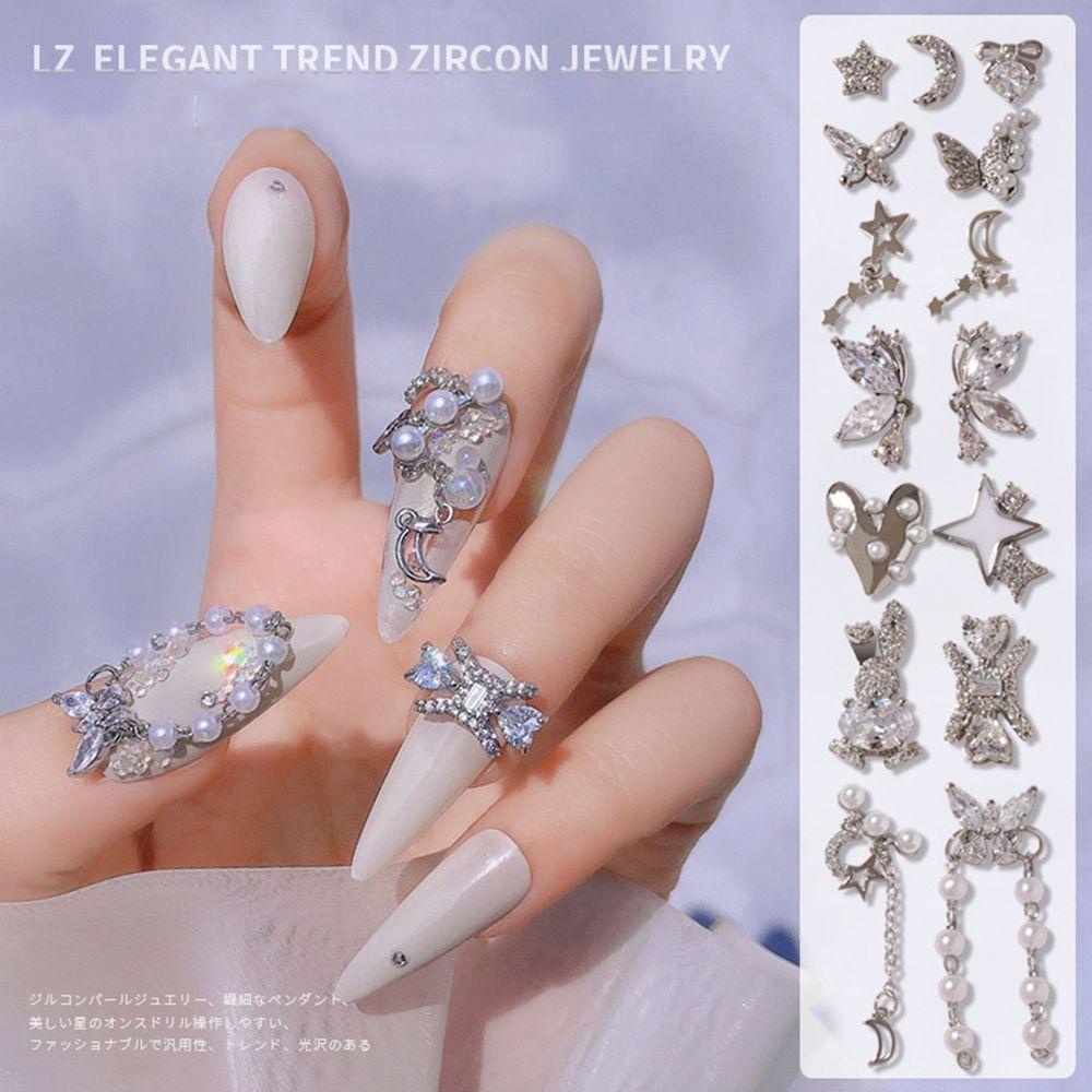 Mxbeauty Nail Art Berlian Imitasi Mewah Kelinci Kupu-Kupu Bintang Bulan Rantai Liontin Perhiasan Kuku DIY