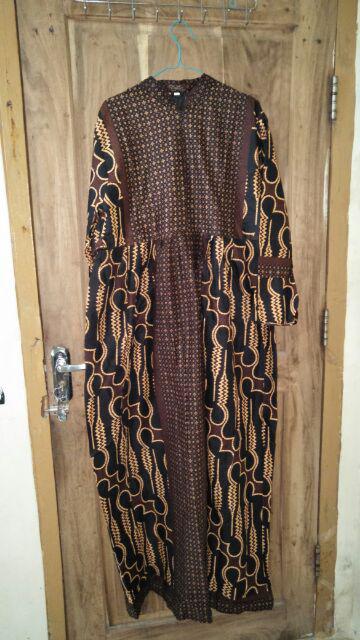 Gamis Batik Parang Sogan Size Standar Dan Jumbo Resleting Depan Bahan Katun Mataram Primisima