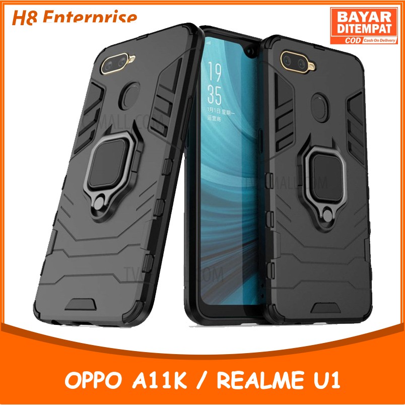 Case Oppo A11K / Realme U1 Hardcase Kickstand Magnetic Ring Ironman Series