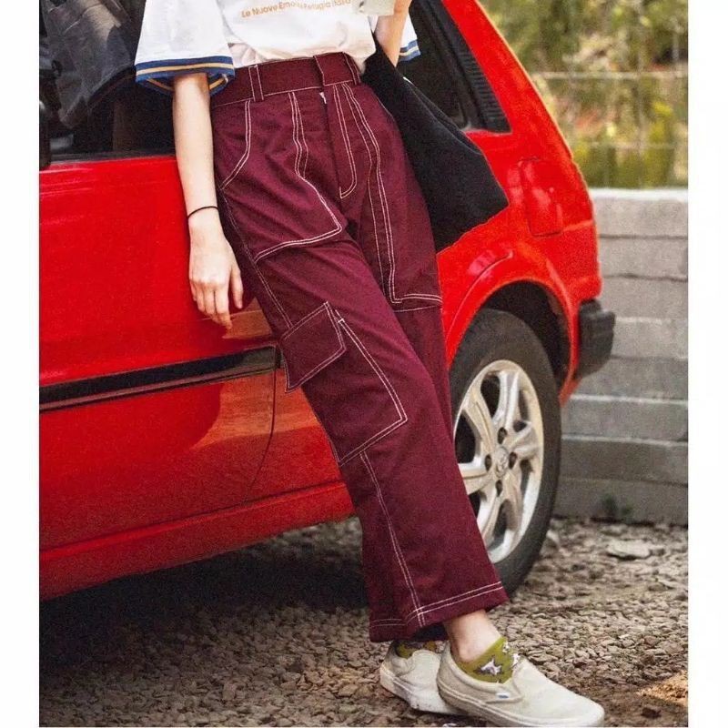 Amber Chino Cargo Pants Wanita / Celana Korea Cewek Terbaru / Baggy Kulot wanita pants