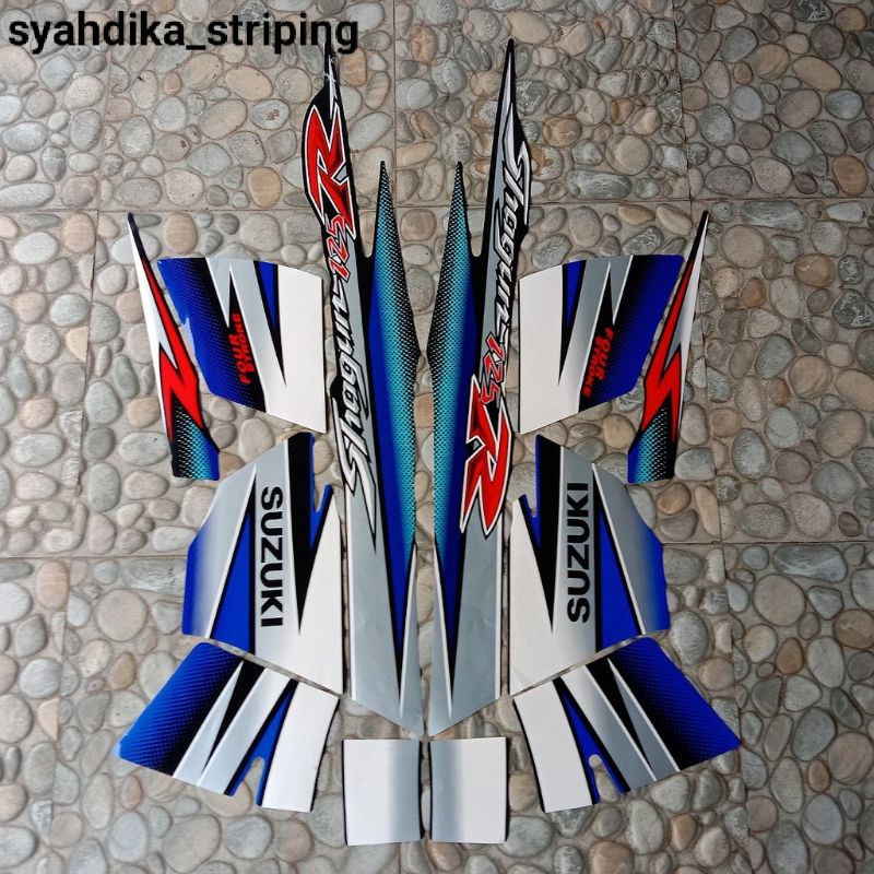 STIKER STRIPING LIS BODY MOTOR SHOGUN R 125 SHOGUN 125 R 2005 BIRU HITAM