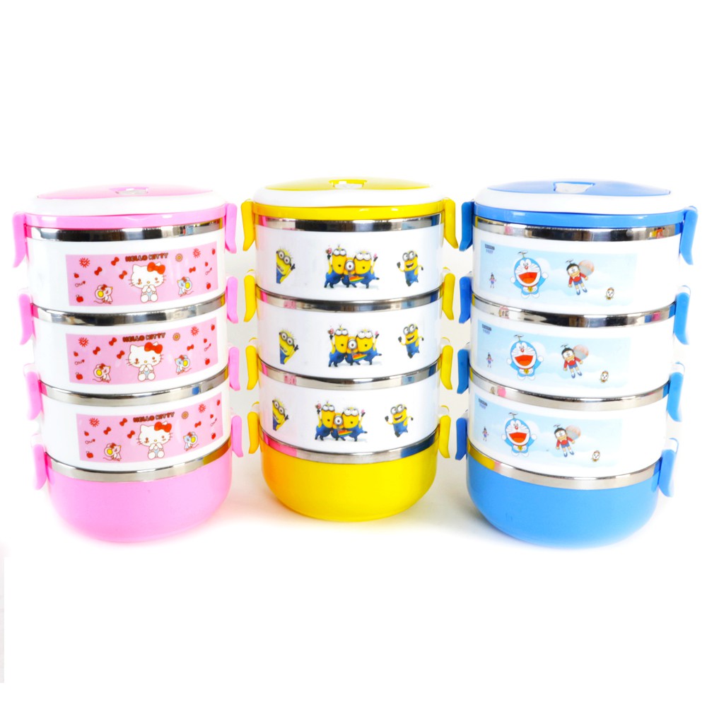 Lunch box stainless steel Susun 4 karakter Motif