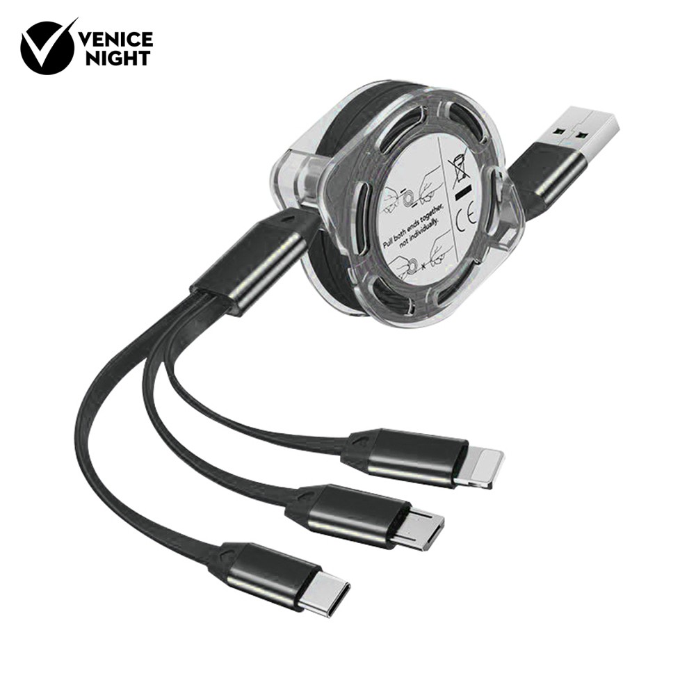 3/1 Kabel Data/Charger Micro Usb Tipe C Model Kepang Teleskopik Untuk Iphone/Android
