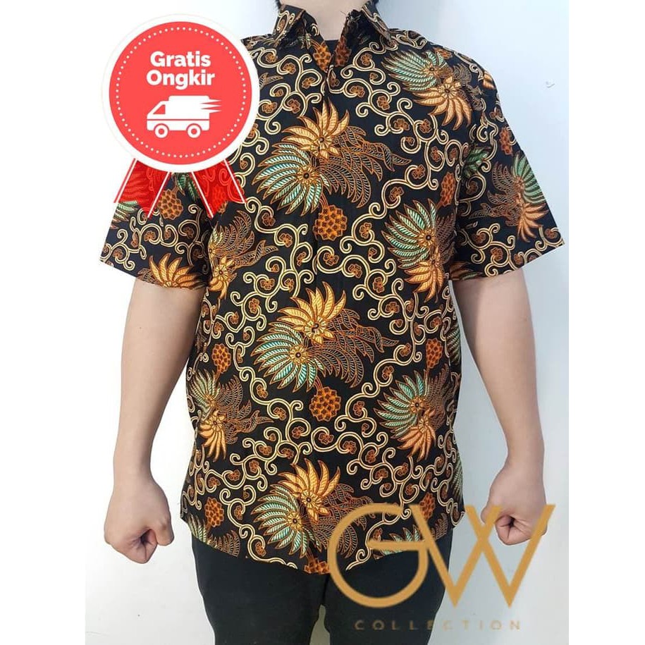 HEM BATIK PRIA KATUN HALUS - Hitam- S