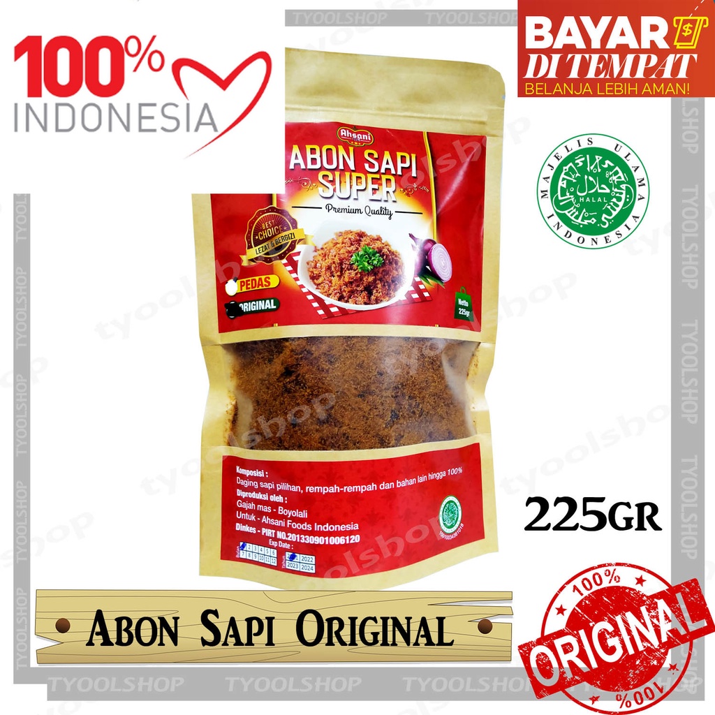 

Abon Sapi Super ORIGINAL kemasan STANDING POUCH anti pecah rasa enak - 225gr