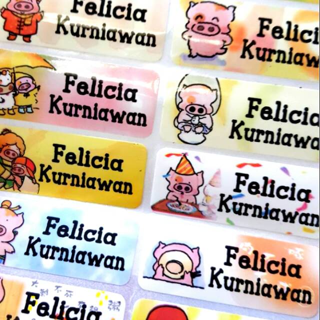 

Label nama anti air stiker waterproof Pig