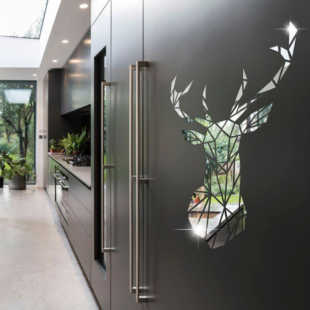 R-flower 3D Stiker Kepala Rusa Gaya Modern Perekat Diri Banyak Ukuran Wall Art