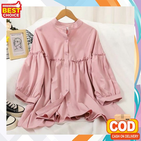 Atasan Wanita Muslim Blouse Blus Terbaru Lengan Panjang Model Susun Jumbo Ld 115Cm Adem [ Promo Term