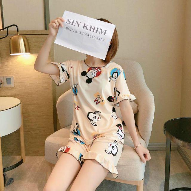 Baju tidur Wanita Import Bahan Kaos Spandex Tebal Aneka Motif All Size L Short Pants-Mickey