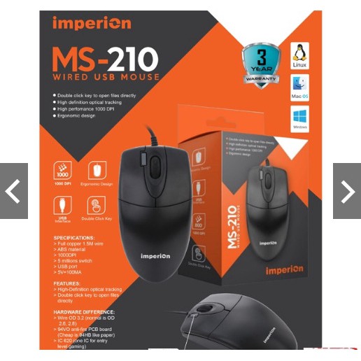 IMPERION MS-210 DOUBLE CLICK WIRED MOUSE - Mouse Kabel