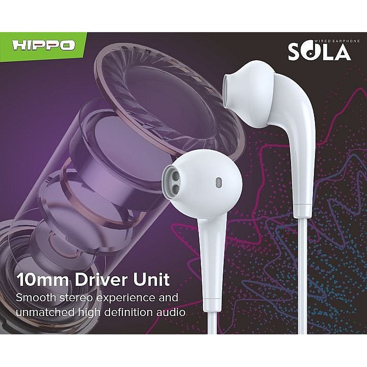 Hippo original Headset Sola Stereo Wired Earphone putih