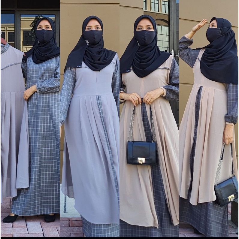 Gamis set outer panjang, Syakila dress dengan Outer