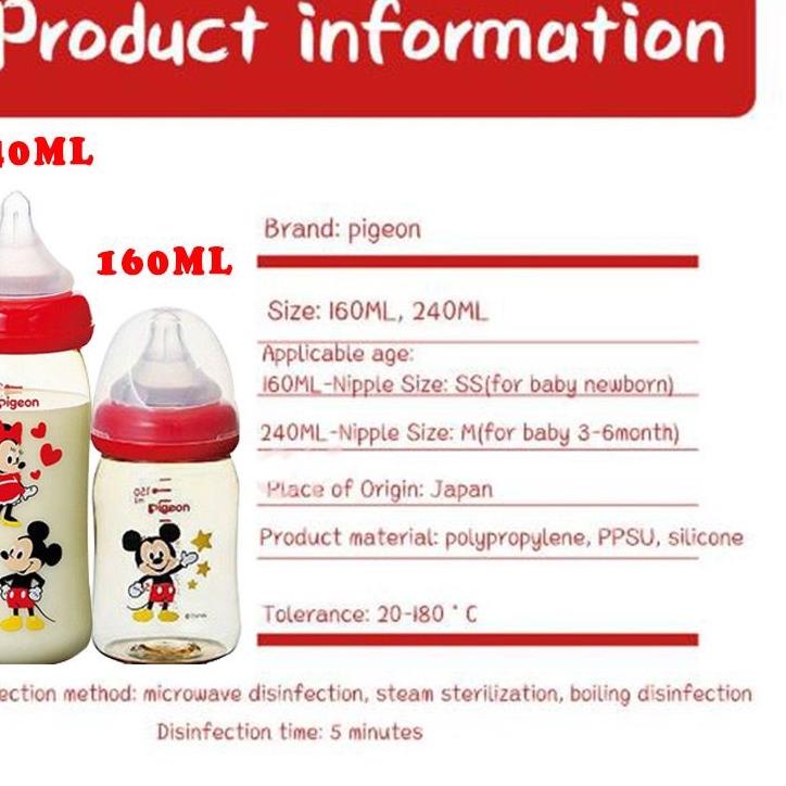➭ Pigeon Disney 160ml 240ml Botol Susu PPSU Wide Neck Mickey Minnie Pooh Snoopy ☺