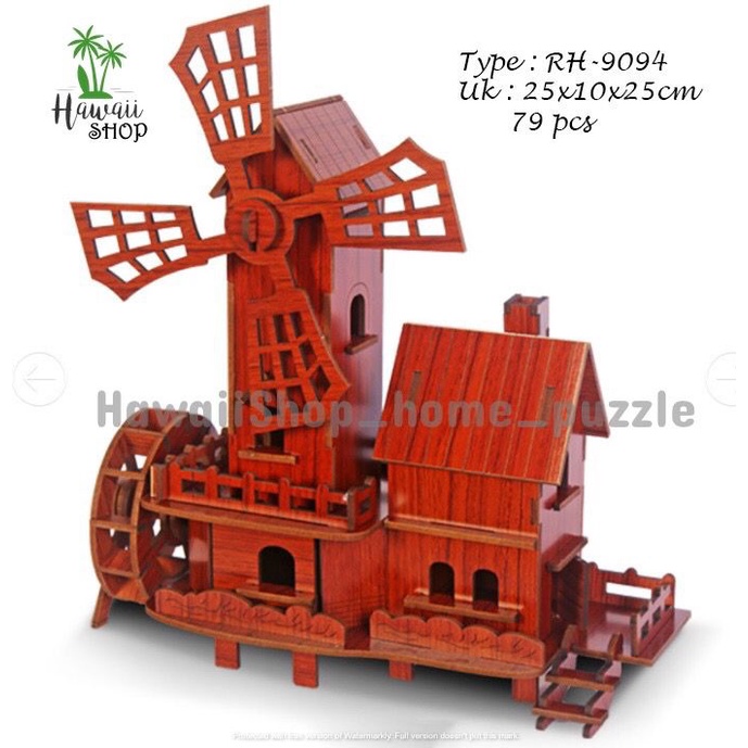 Puzzle 3D DIY bahan MDF dilapisin vynil Windmill mainan puzzle edukasi anak (kado &amp; pajangan)