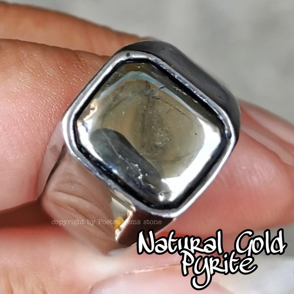 Cincin Batu Permata Natural Gold Pyrite Octagon
