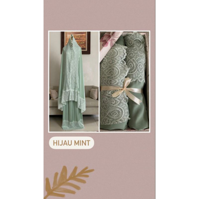 Mukena Zara Silk Premium Full Renda 2in1 Warna Hijau Mint