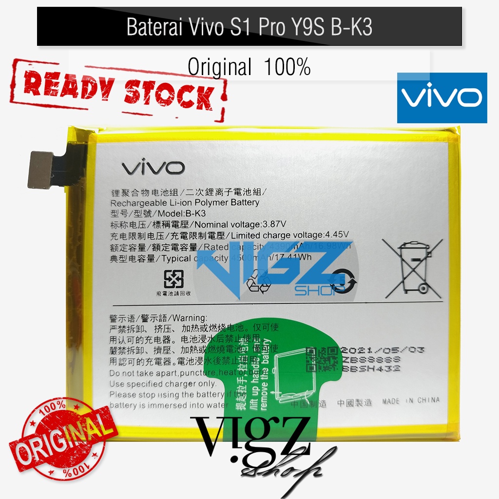 Baterai Batre Batrai Vivo S1 S1 Pro Y9S B-K3 BK3 Original 100% batere batre batrai battery