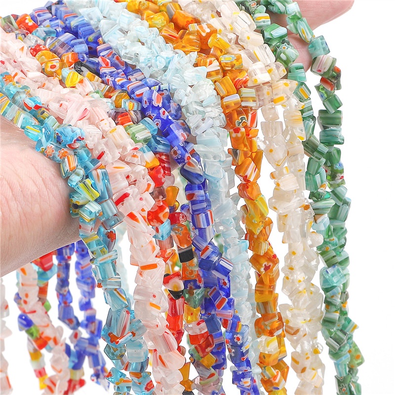 Manik-Manik Kaca Bentuk Bunga Warna-Warni Ukuran 80cm / 16 &quot;4-9Mm Untuk Membuat Perhiasan Diy