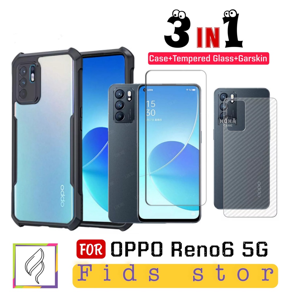 PROMO 3in1 OPPO Reno6 5G Case Fusion Xundd + Tempered Glass Bening Full Layar + Garskin Oppo Reno 6