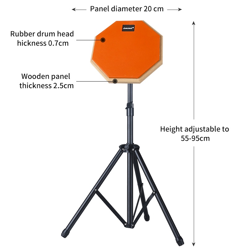 Set Drum Pad Bahan Karet Kayu Ukuran 8 Inci Dengan bracket Bold