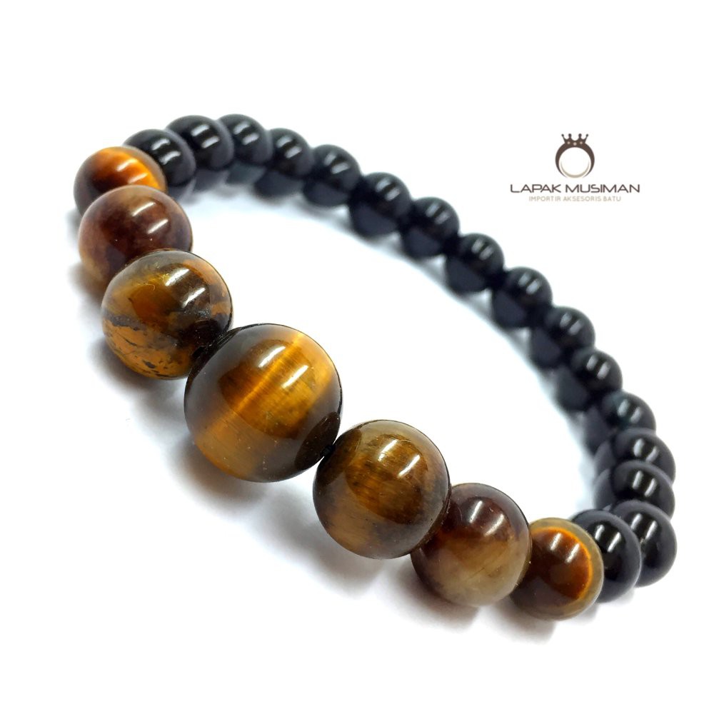 [Bayar di Tempat] Gelang Batu Giok Hitam Asli Original Kombinasi Tiger Eye