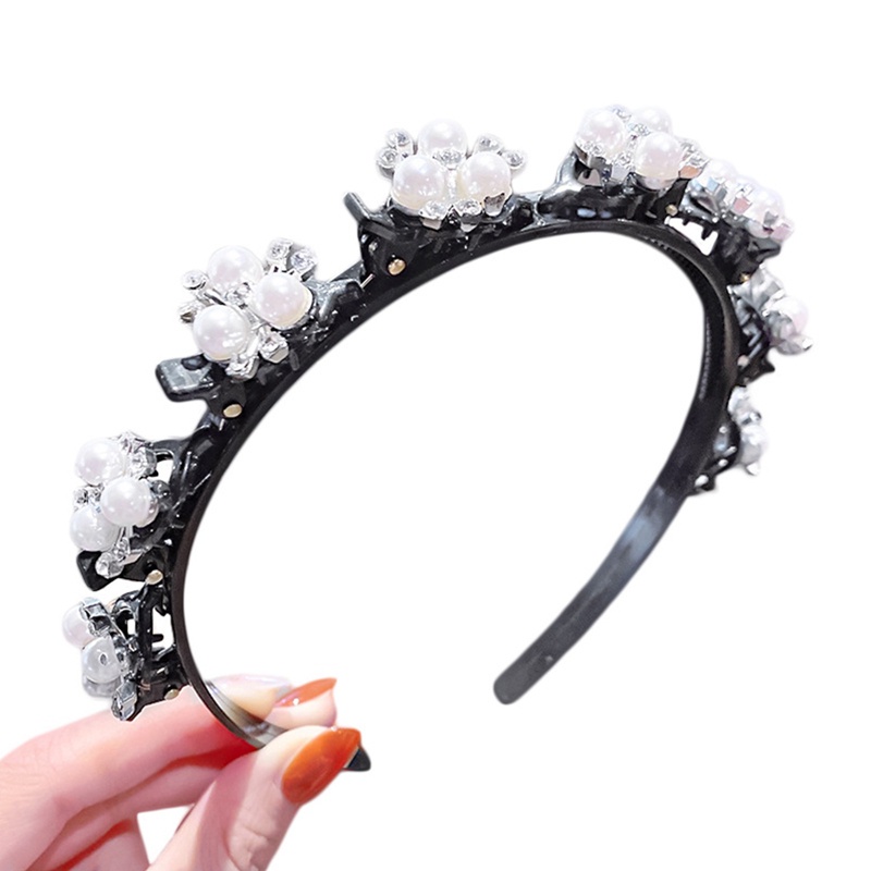 Headband Poni Mutiara Multilayer Model Hollow Gaya Korea Dengan Klip Buaya