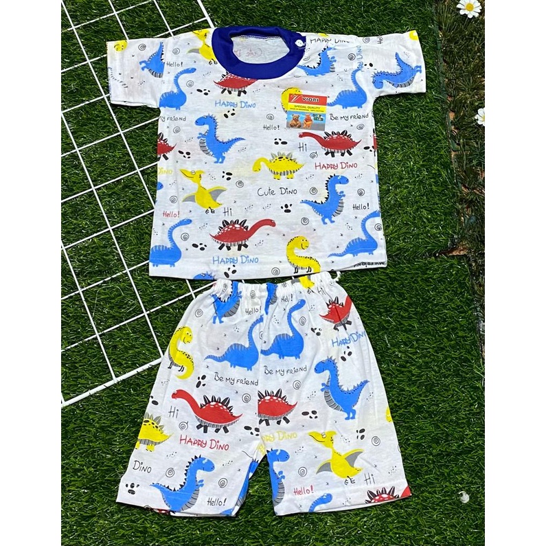 baju anak lucu murah motif full print dino setelan pendek 3-18 bulan (PD 032)