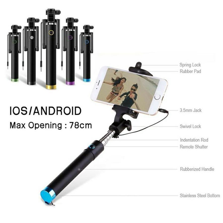 Jual Tongsis Kabel Full Black Selfie Stick Monopod Tongsis HP Tongsis ...