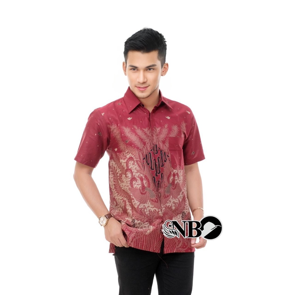 [12.12] 022 Zahira Batik HRB026 Kenongo Hem Kemeja Batik Pria Lengan Pendek  Katun Primis Halus M L XL