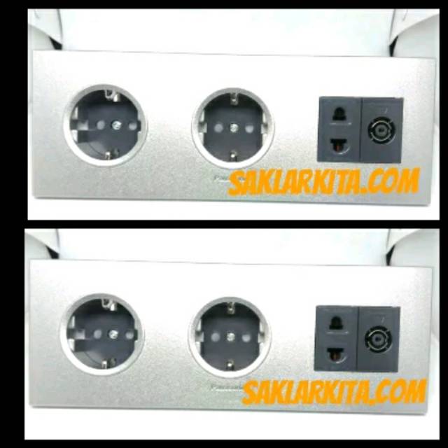 Panasonic Silver Kombinasi Stop kontak 2 gg + stop kontak univ dan line TV
