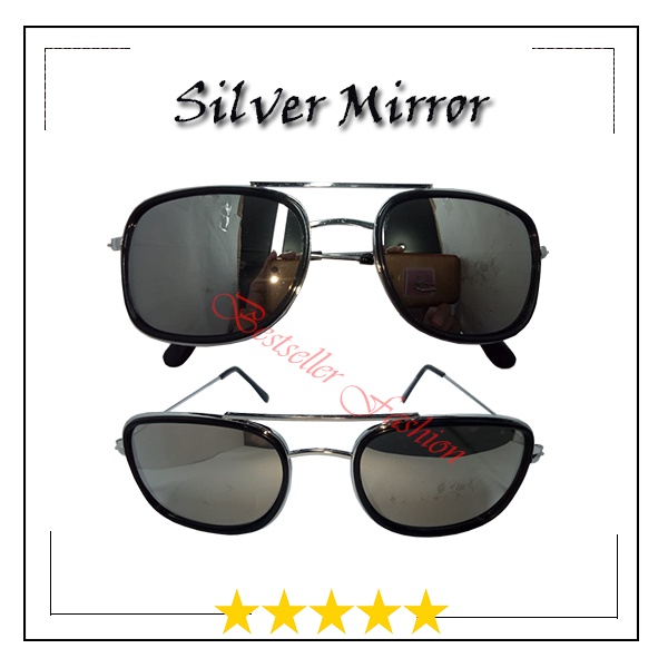 Kacamata Fashion Aviators Pria dan Wanita Lensa Mirror Anti Silau Kaca Mata Hitam Keren Unisex Frame Metal FREECASE