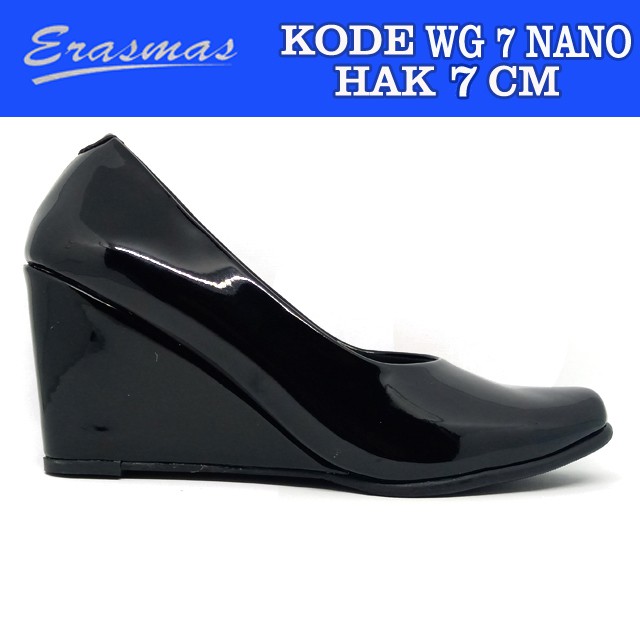 Sepatu Wedges Hitam Erasmas Hak 7 Cm Persit Bhayangkari Polwan Formal Kantor