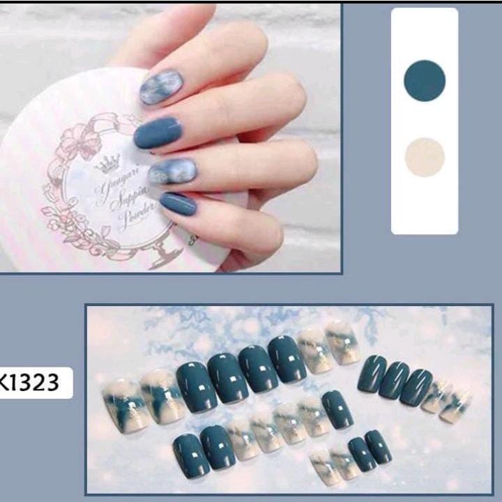 KUKU PALSU BLUE MARBLE 25PCS / KUPAL MARMER BIRU NAIL ART MARBLE NAILS PAKE NAILS